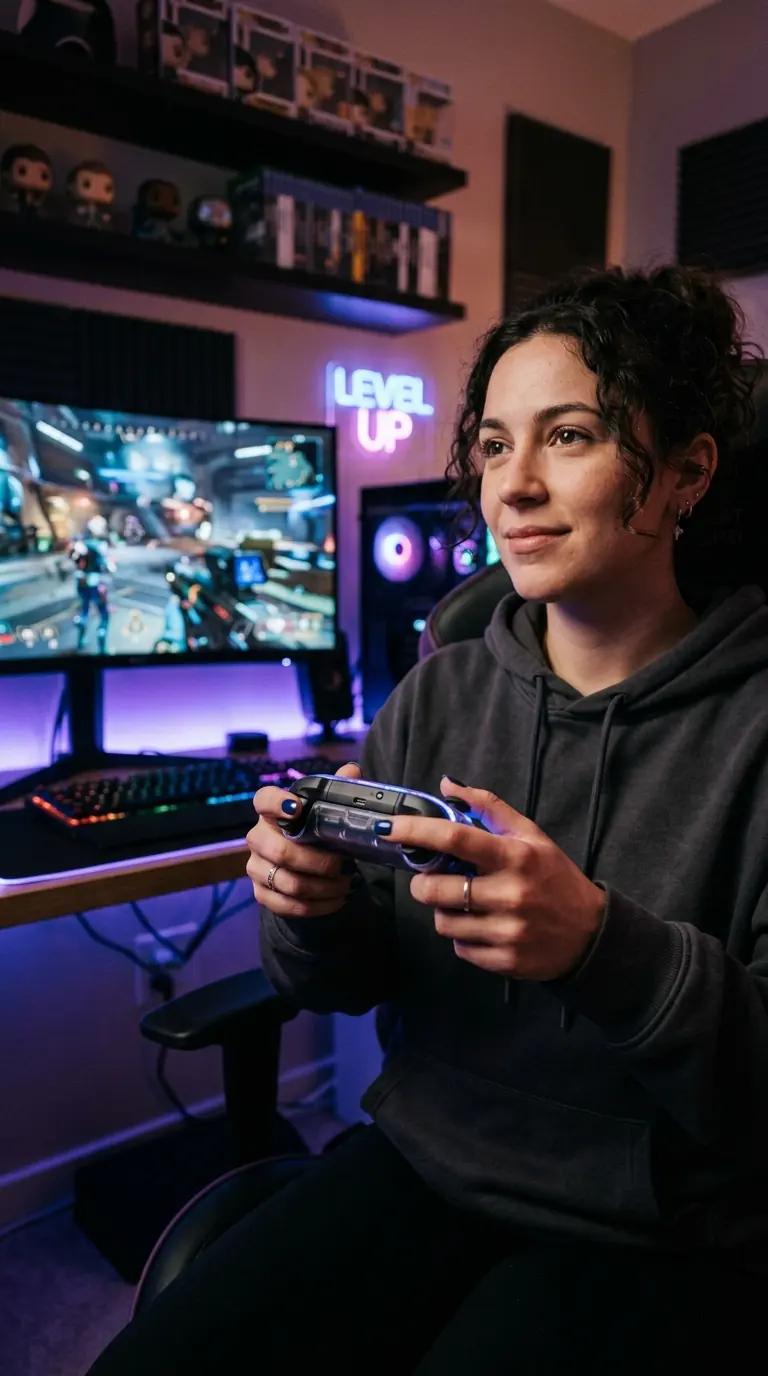 Gamer playing on a console at home